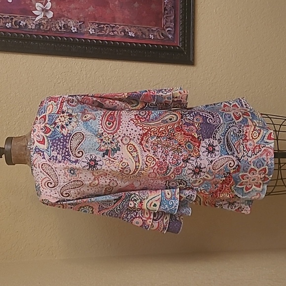 NWOT Bohemian Paisley Print Dress - Flowy Layered Skirt - Bell Sleeves - Picture 4 of 6